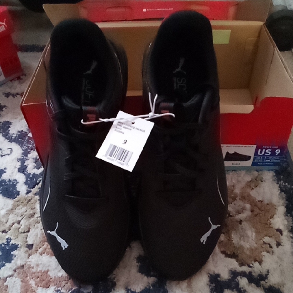 Puma Black Sneakers with White Logo Accents - Picture 1 of 8